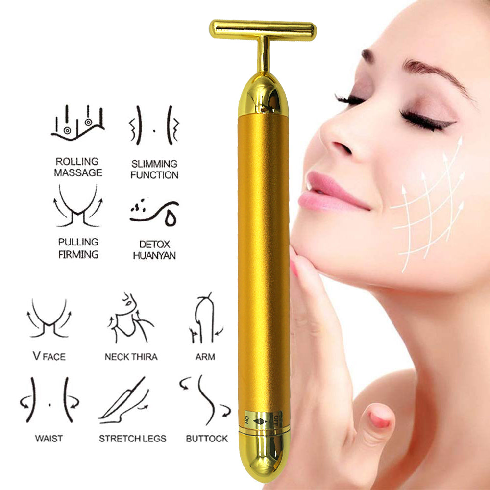 24K Gold Energy Beauty Bar Electric Facial Massage Roller